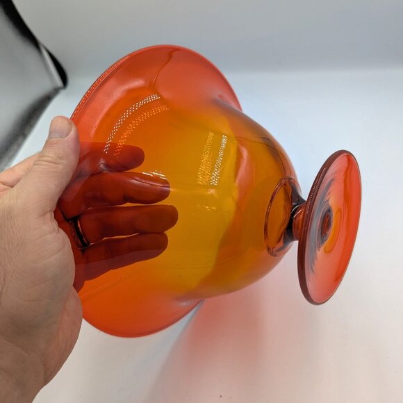 MCM Viking Glass Smooth Persimmon Orange Tangerine Footed Bowl 9" 1960s Fire - Picture 4 of 6